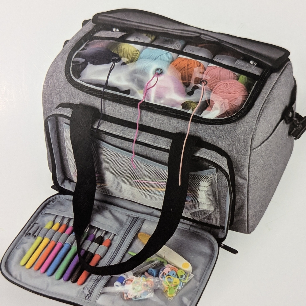 Gray Craft Organizer Bag with Black Straps